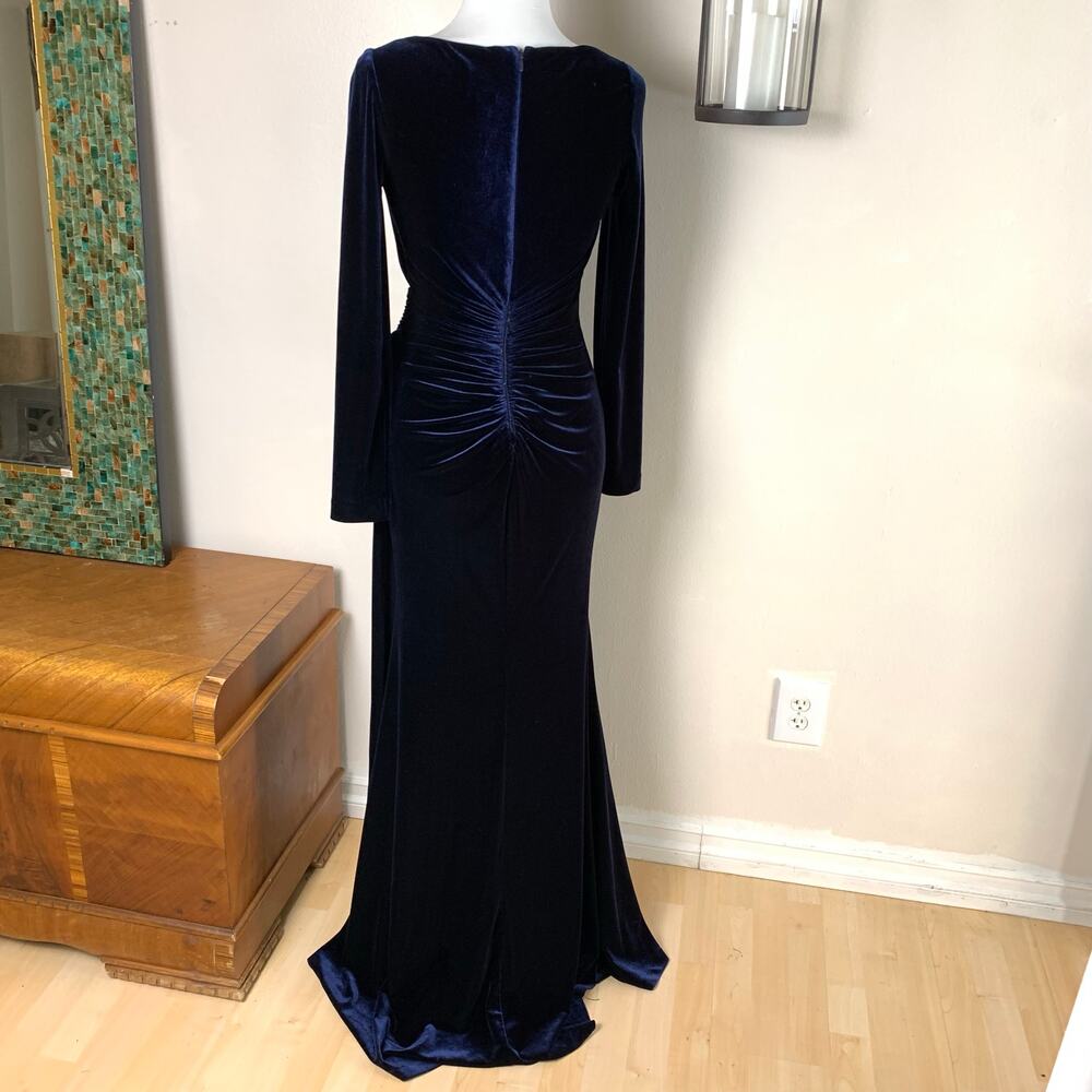 Vince Camuto Size 8 Maxi Dress Gown Midnight Blue Velvet Draped Formal Holiday - Picture 10 of 12